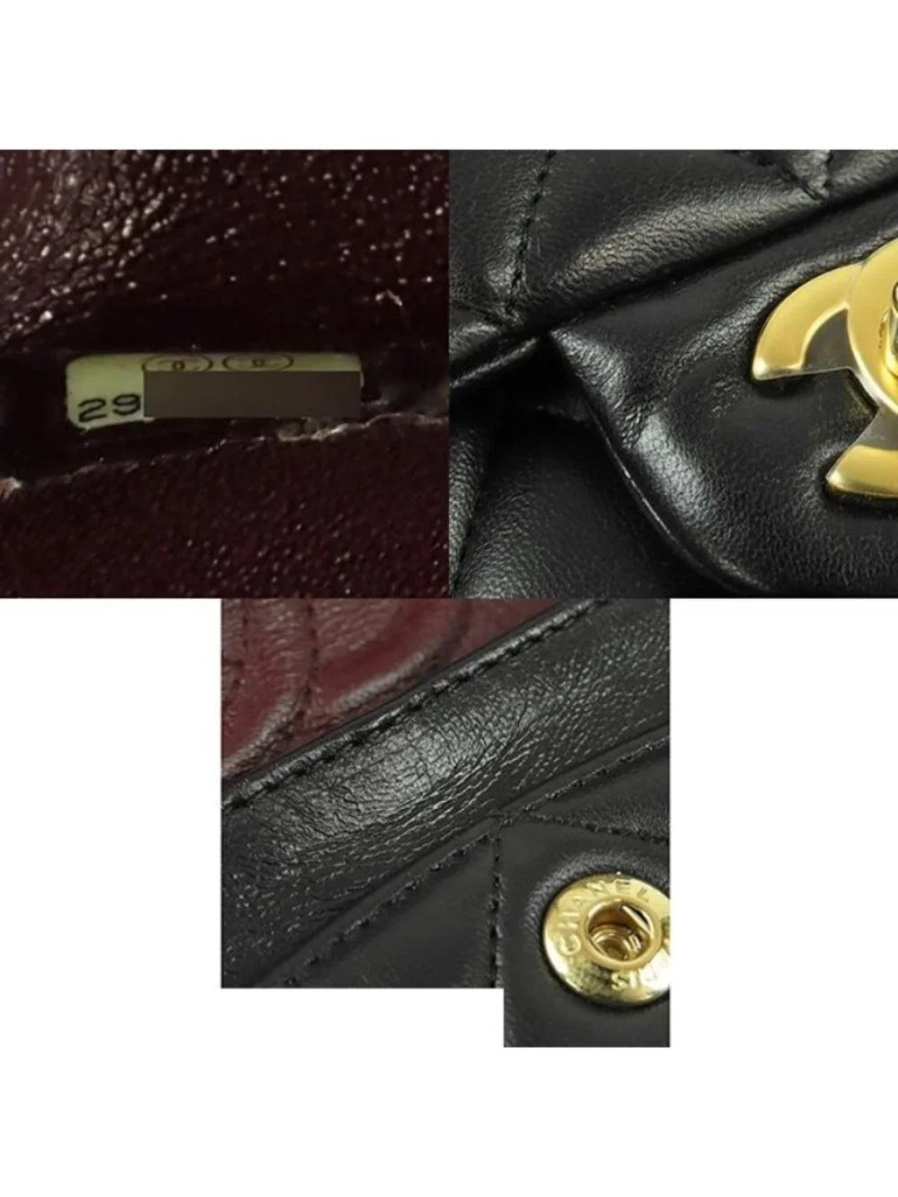 Chanel Chain Shoulder Bag Black Gold Lambskin Quilted 23 Double Flap